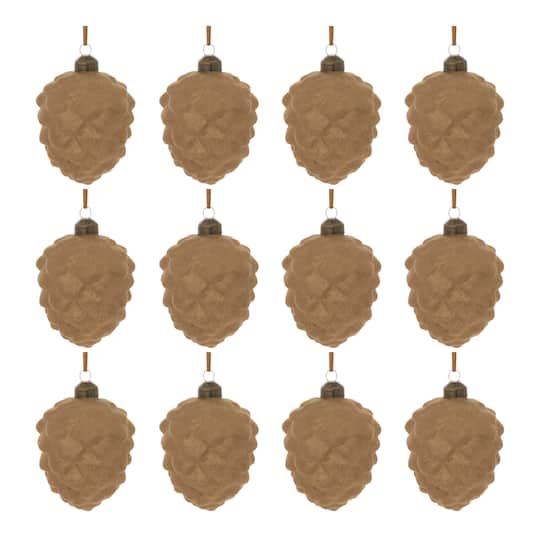 3.75" Brown Flocked Glass Pinecone Ornaments, 12ct. By Melrose | Michaels®